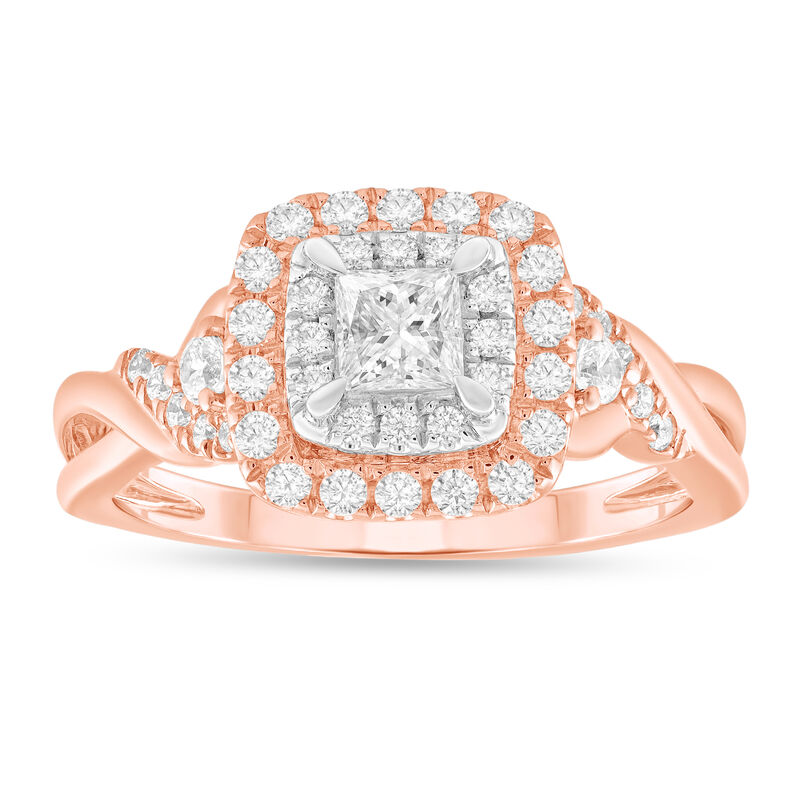 Princess Cut Diamond 5/8ctw. Double Halo Twist Engagement Ring in 14k Rose Gold image number null